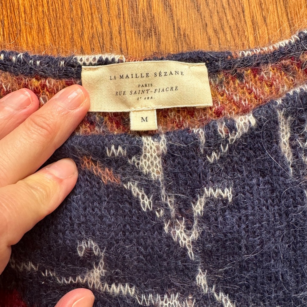 Sezane Navy and Red Floral Crew Neck Sweater - Picture 3 of 4